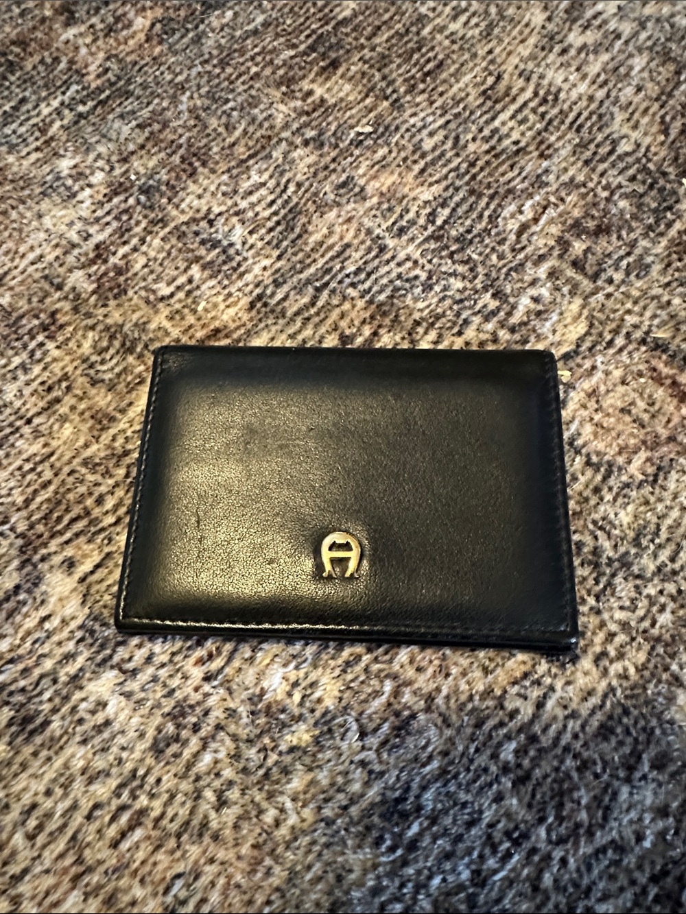 Etienne Aigner Black Leather Card Holder with Gold Accent